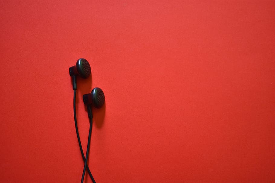 black, earburds, red, background, earphone, music, lifestyle, listen, listening, headphones