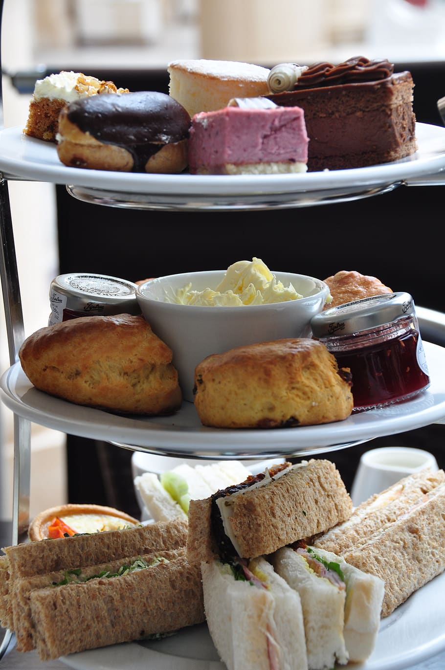 afternoon tea, cake stand, cakes, sandwiches, tea, food and drink, food, freshness, choice, ready-to-eat