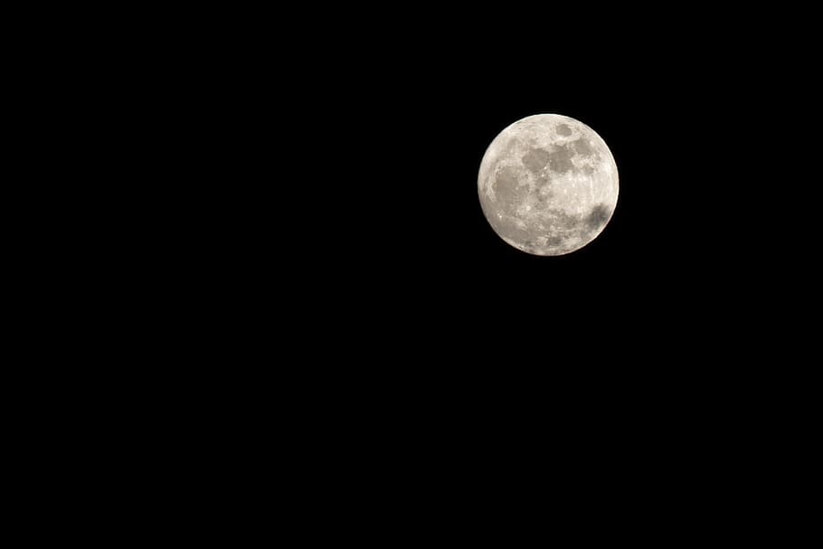 moon, Luna, Full Moon, Night, Nero, clear night, infinite, far, craters, satellite