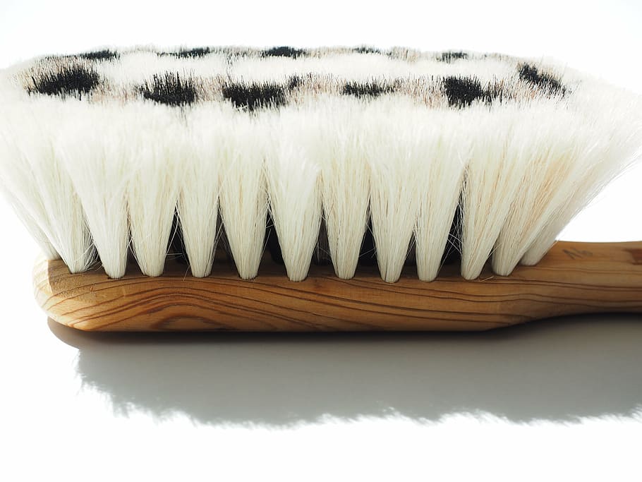 goat hair brush, brush, bristles, clean, wipe, feather duster, make clean, wooden brush, indoors, white color