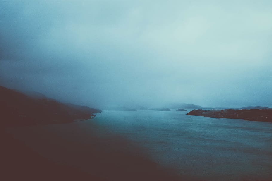 natureza, azul, ilhas, formas de relevo, fumaça, neblina, névoa, água, beleza da natureza, tranquilidade