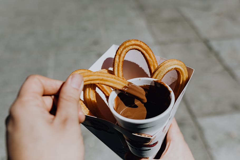 church, chocolate, madrid, spain, dessert, delicious, traditional, Churros, cup, hot
