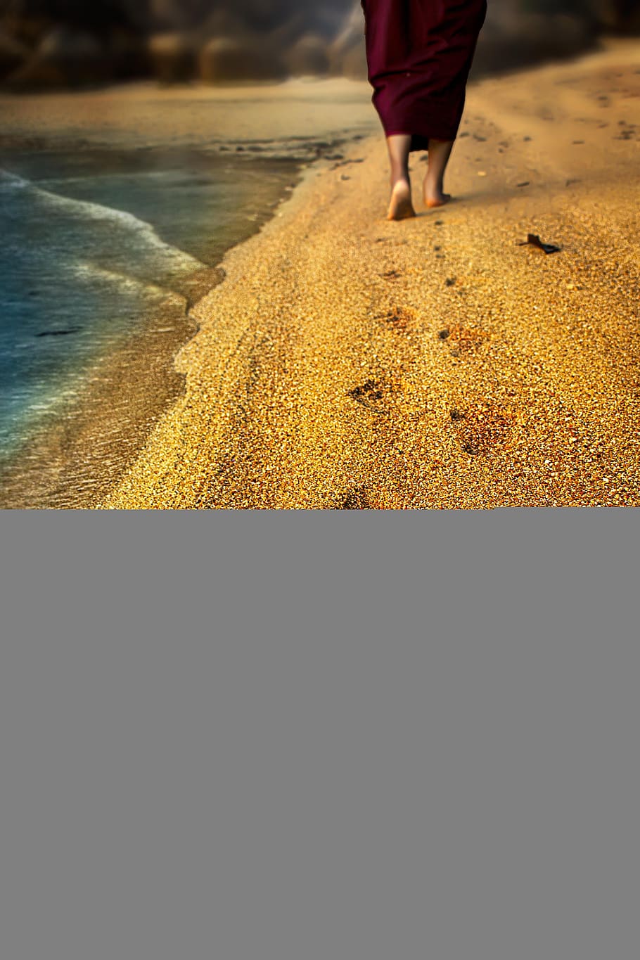 footprint, monk, buddhist, beach, sand, texture, pulau perhentian, walking meditation, low section, real people