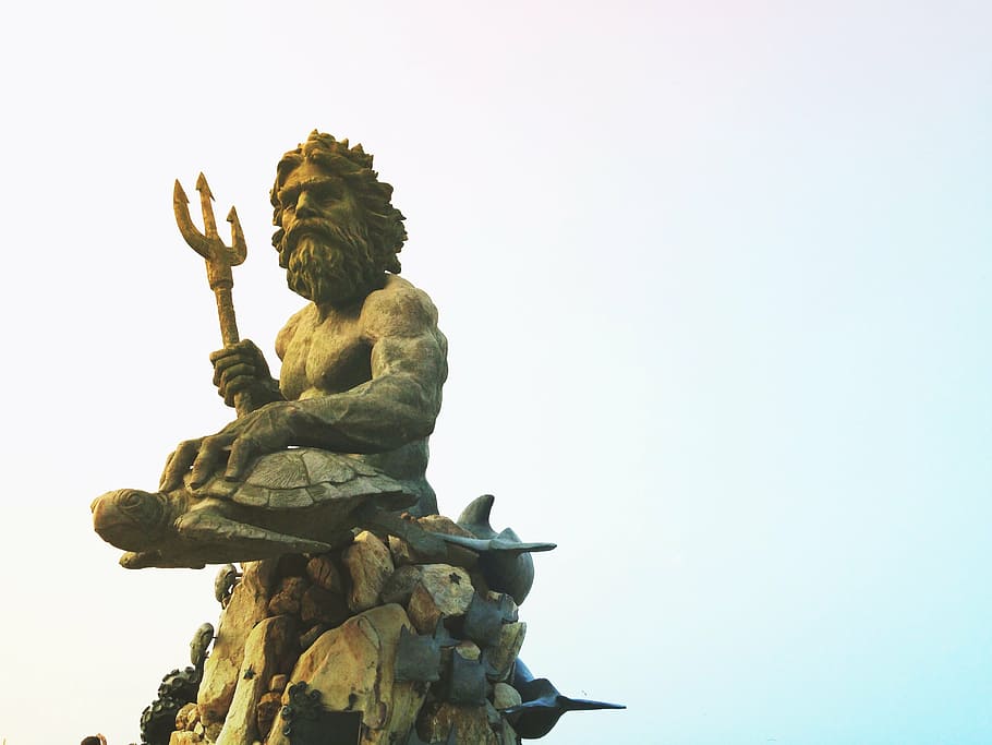 fotografía de enfoque, estatua de Poseidón, Poseidón, océano, mar, mitología, punto de referencia, turismo, griego, Dios