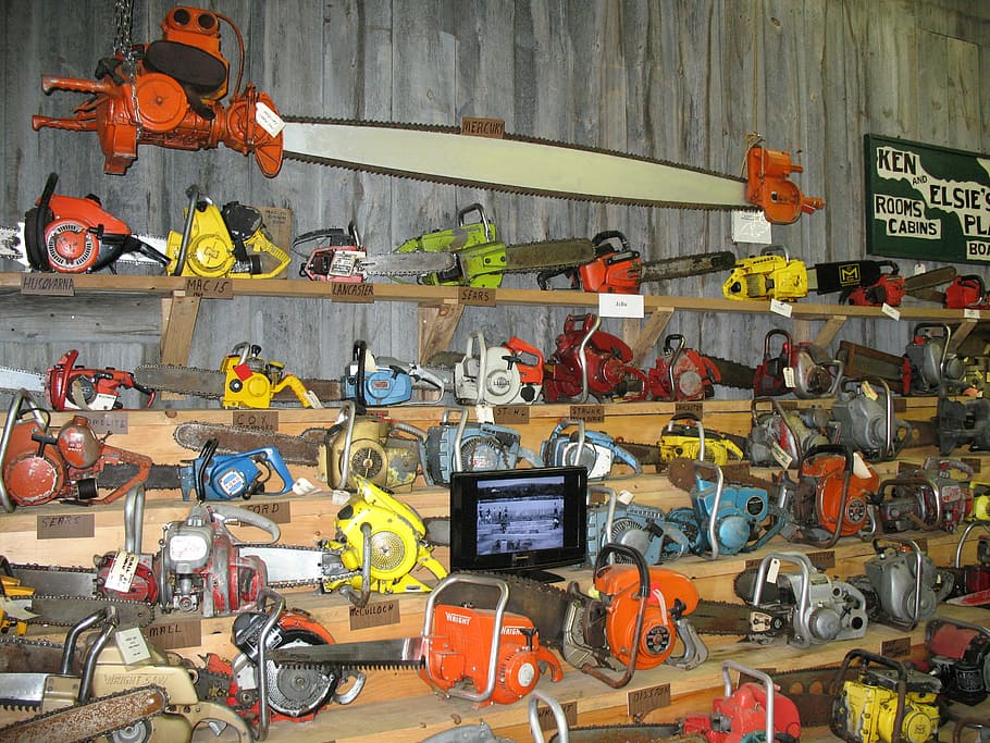 chainsaw, antique, tool, blade, sharp, wood, retro, cut, powered, vintage