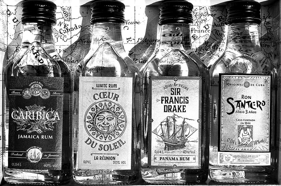 Rum, Alcohol, Bottles, Origin, different origin, alcoholic beverage, drink, still life, bottle, glass - material