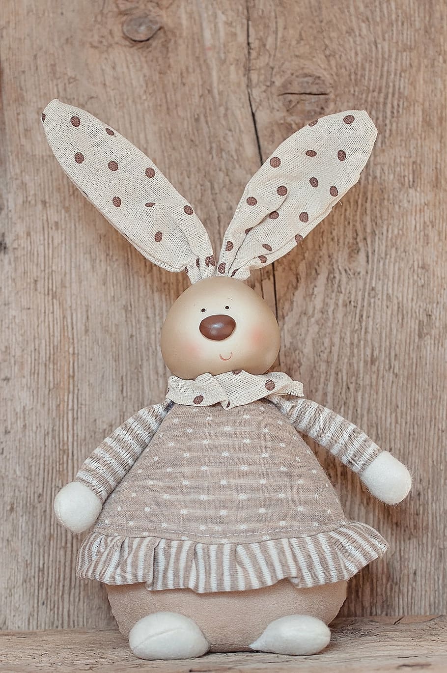 rabbit, wearing, gray, polka dot shirt, plush, toy, deco, hare, easter bunny, decoration