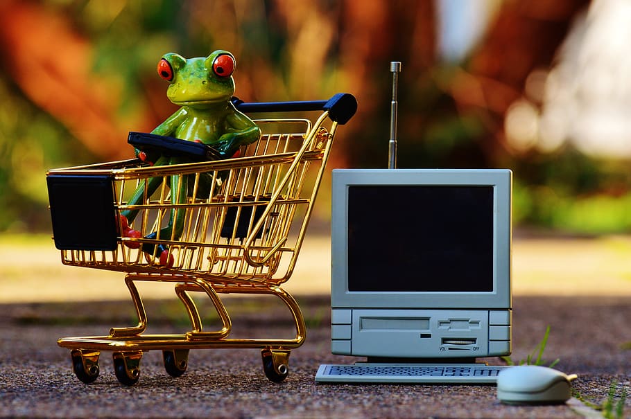 red, eye tree frog, shopping cart, online shopping, shopping, purchasing, candy, trolley, shopping list, food