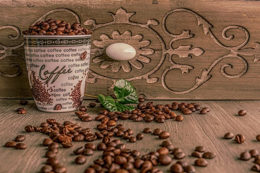 xícara de café, café, grãos de café, grãos de café torrados, cafeína, grãos, beneficiar de, estimulante, como, delicioso
