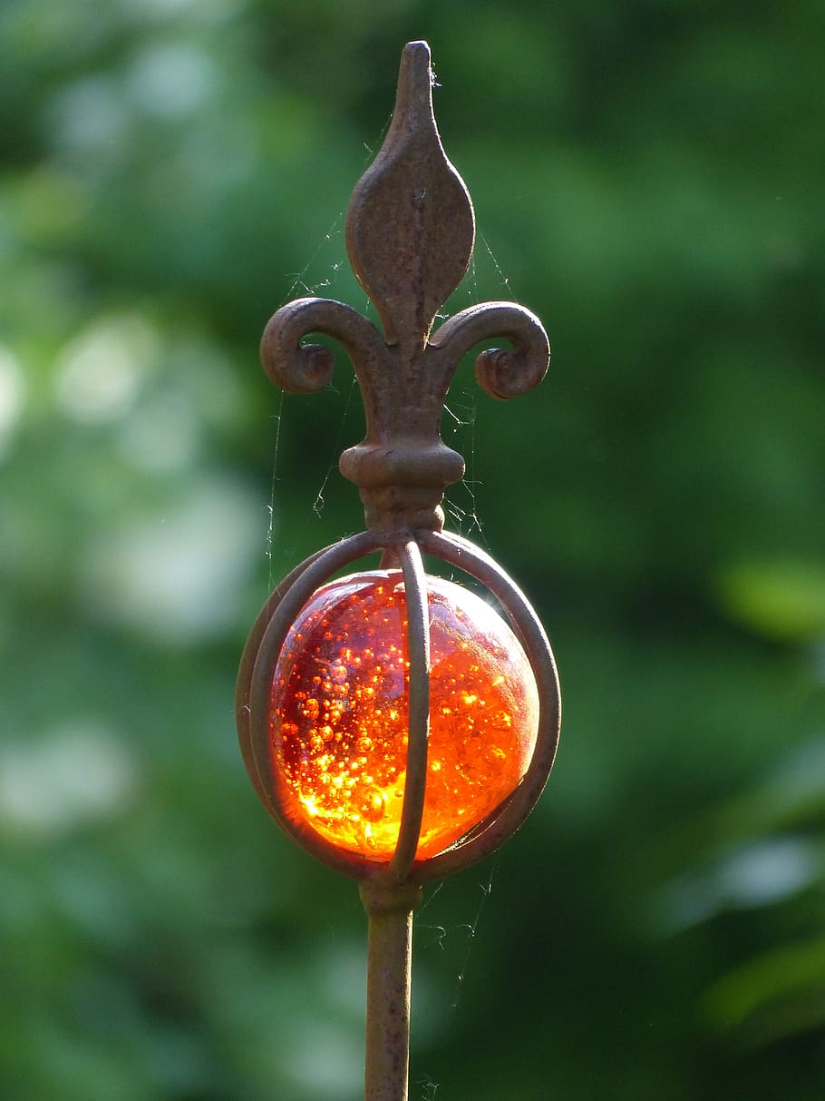 reflection, gartendeko, glass ball, spin threads, bright, focus on foreground, metal, close-up, day, nature