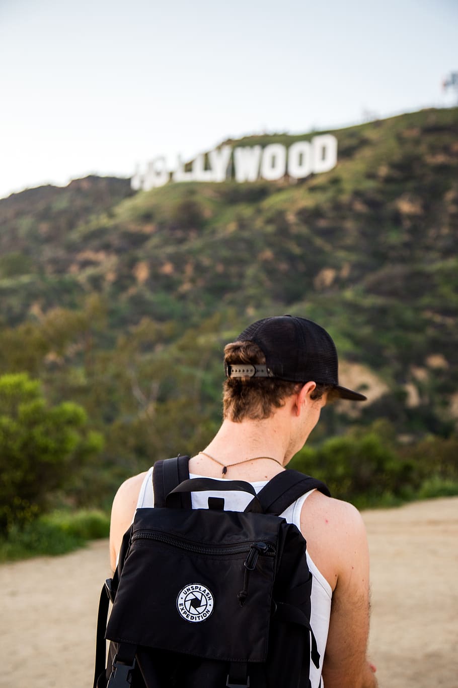people, guy, man, travel, backpack, hollywood, highland, mountain, landscape, view
