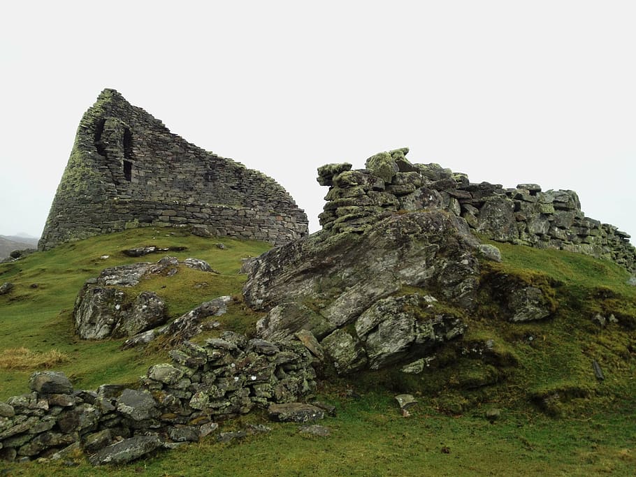 formasi batuan, siang hari, broch, carloway, pulau lewis, scotland, hebrides, batu, kuno, sejarah