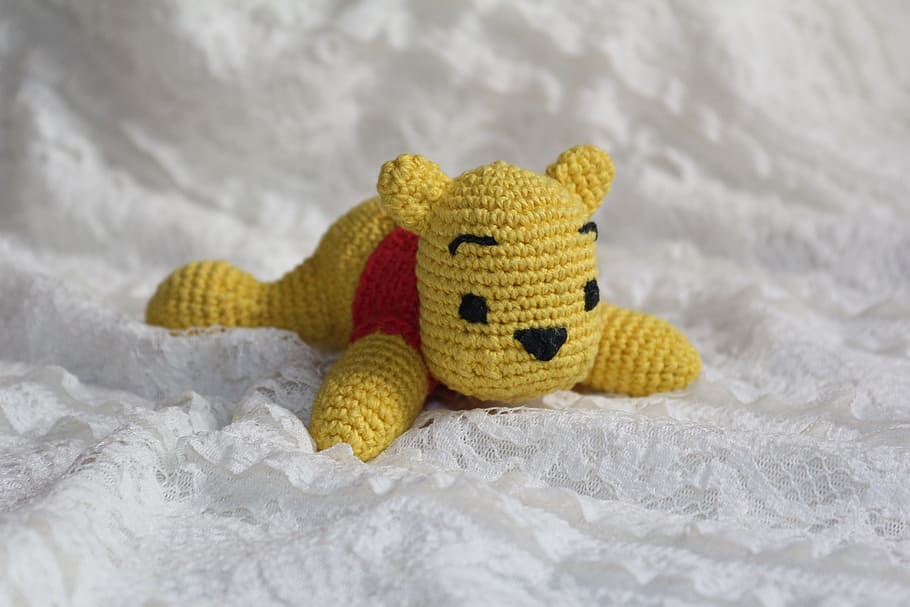 bear, winnie the pooh, toy, knitted toy, teddy-bear, childhood, pooh, animals, wink, yellow