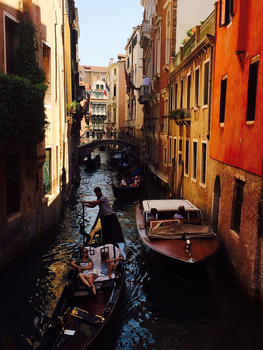 Venecia, canal, góndola, callejón, estado de ánimo, barcos, vía fluvial, edificio, tranquilo, lancha motora