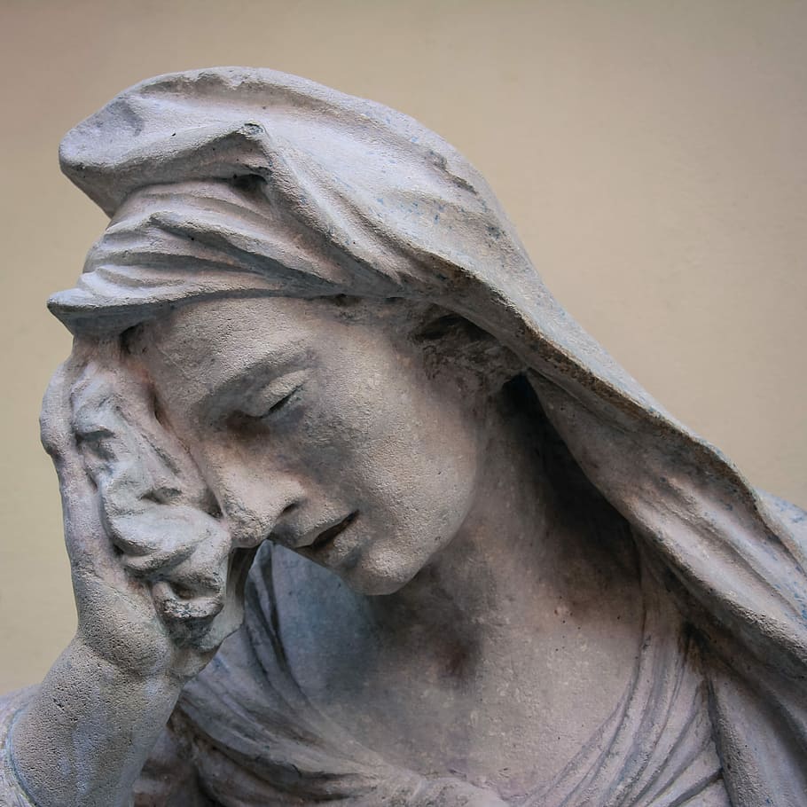 Facepalm, Statue, Sadness, the statue of, grey, woman, the middle ages, sculpture, adult, beauty