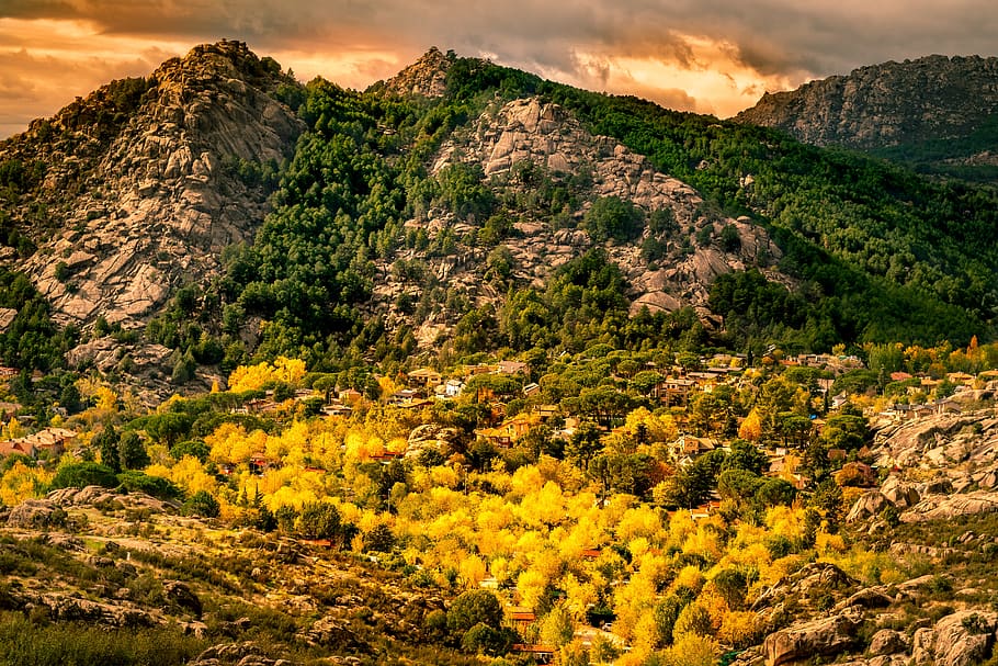 autumn, mountain, colors, manzanares el real, the pedriza, landscape, people, forest, beauty in nature, scenics - nature