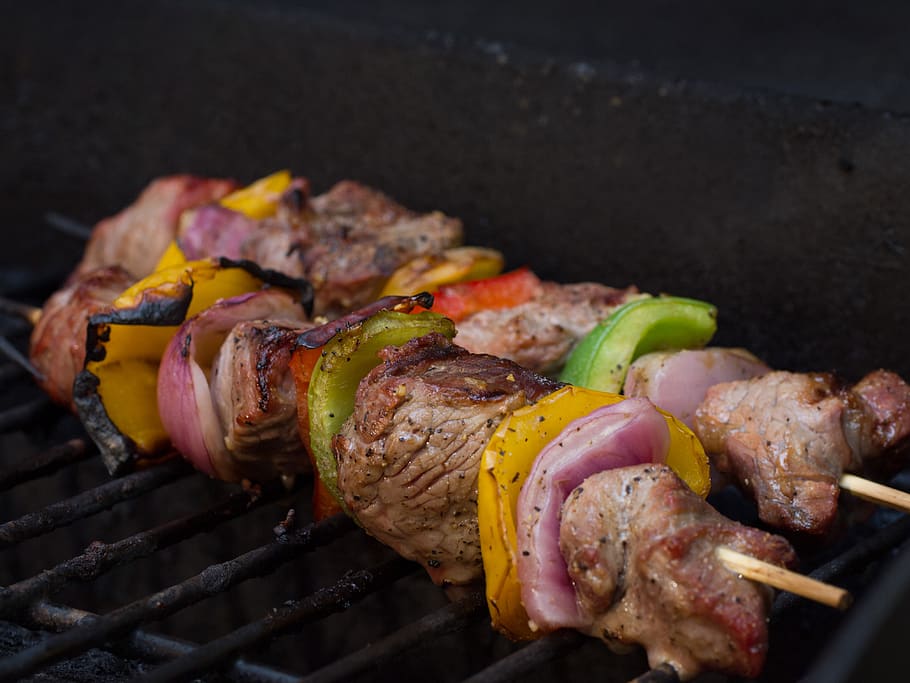 skewer, meat, vegetables, grill, food, bbq, barbecue, food and drink, freshness, ready-to-eat