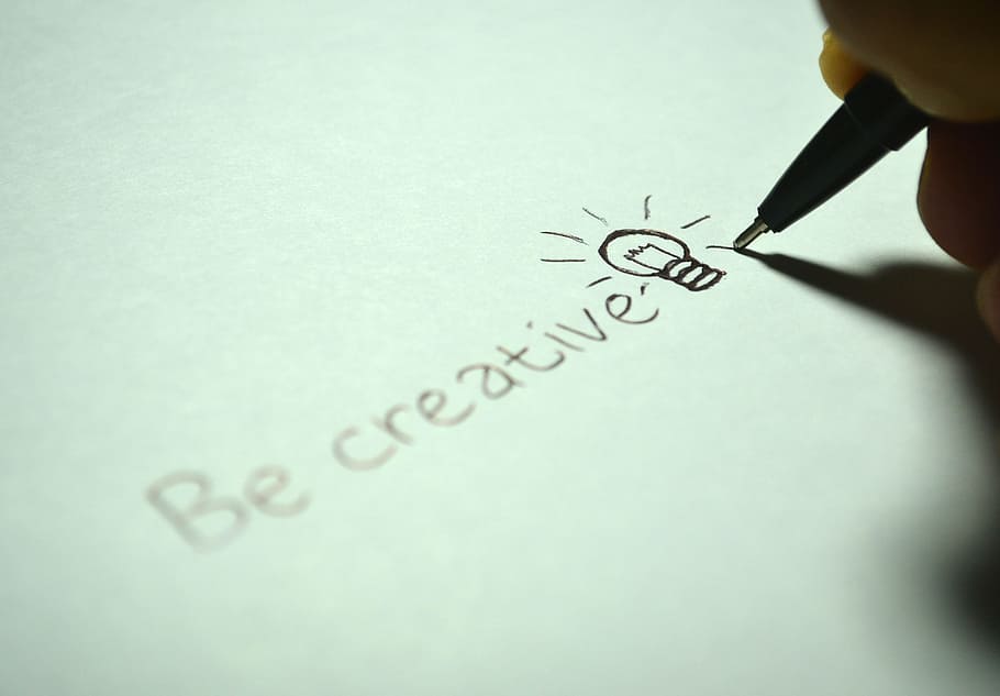 orang, menggambar, ilustrasi bola lampu, kreatif, kertas, menjadi kreatif, menulis, bola, ide, pena