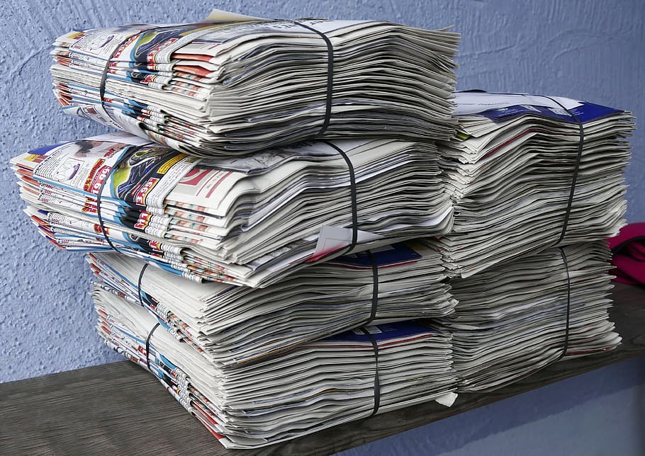 stack, bundle newspapers, newspapers, brochures, paper stack, waste paper, recycling, paper, disposal, commodity