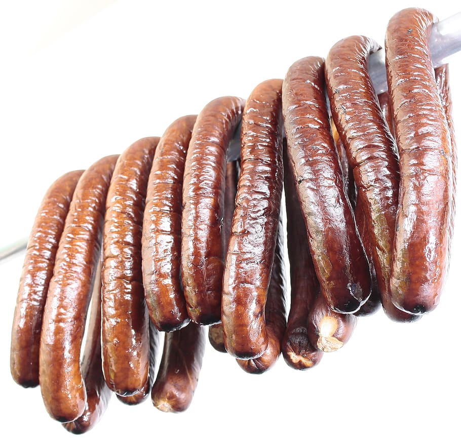 Sausage, Eating, Sausages, Food, handmade sausage, country sausage, food and drink, white background, barbecue, meat