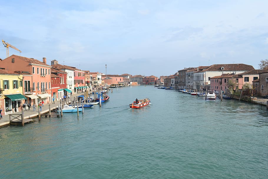 Veneza, Ilha, Murano, Itália, ilha de Murano, barco, barcos, cais, pilares, porto