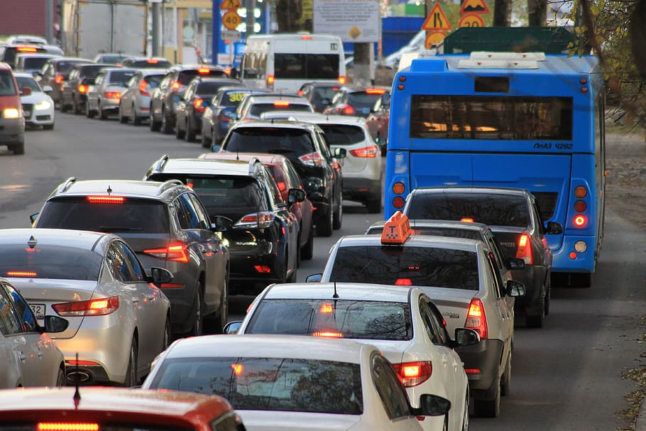 atasco de tráfico, coche, urbano, ciudad, calle, carretera, transporte, autopista, tráfico, automóvil
