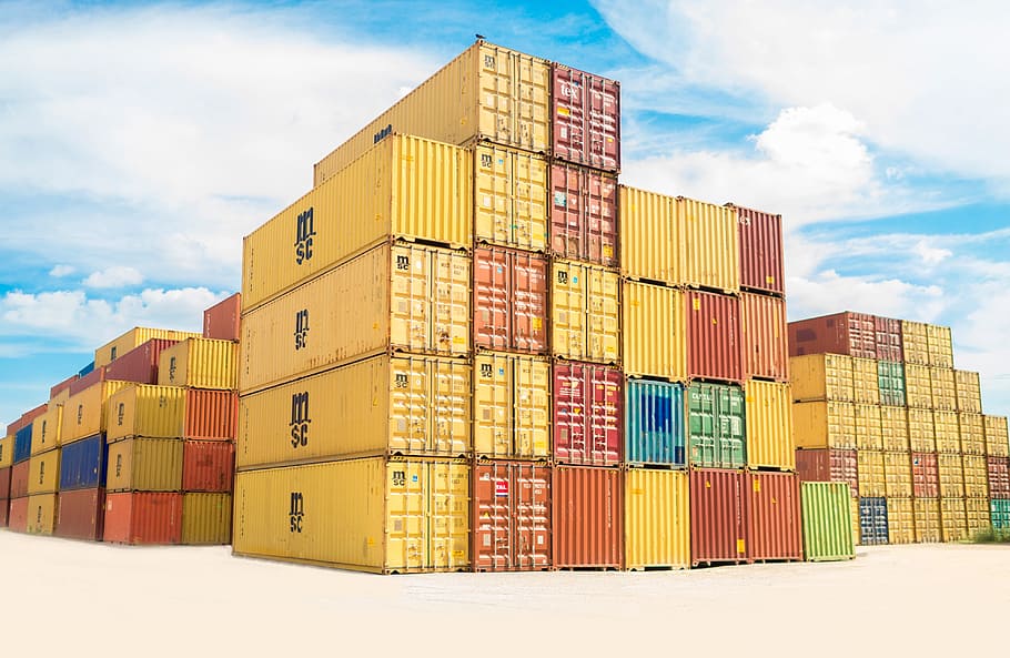 coloridos contenedores de envío, colorido, contenedores de envío, contenedores, envío, transporte, carga Transporte, contenedor de carga, puerto, muelle comercial