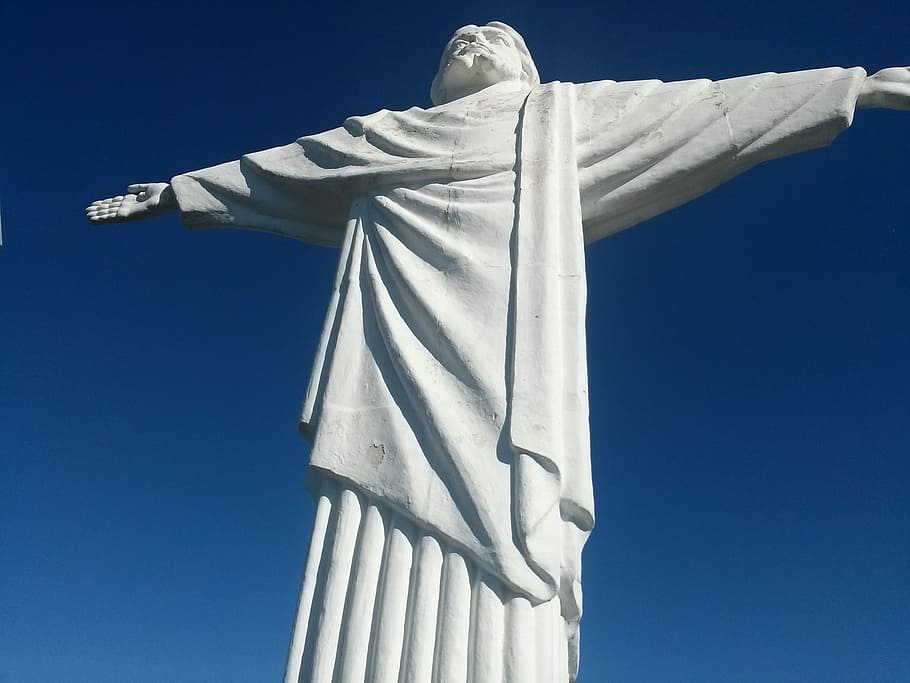 キリスト, 水, リンドイア, ブラジル, リンドイアの水, 彫像, 青, 空, 低角度のビュー, 人物なし
