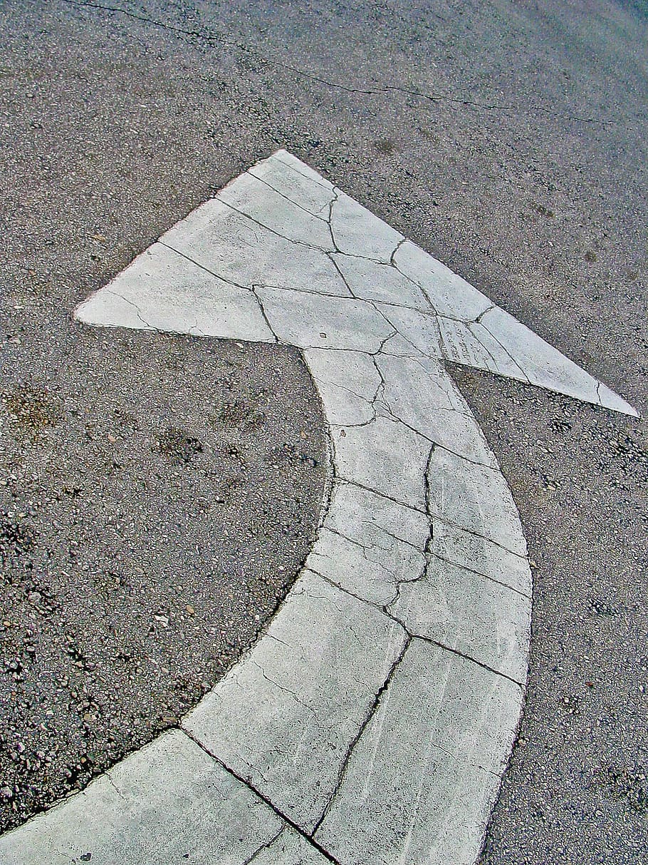 gray, concrete, road arrow, arrow, road, white, street, asphalt, background, footpath