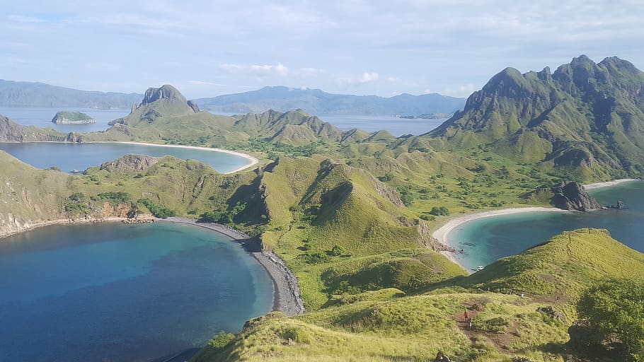 padar island, komodo national park, flores island, indonesia, southeast asia, scenics - nature, beauty in nature, mountain, water, tranquil scene