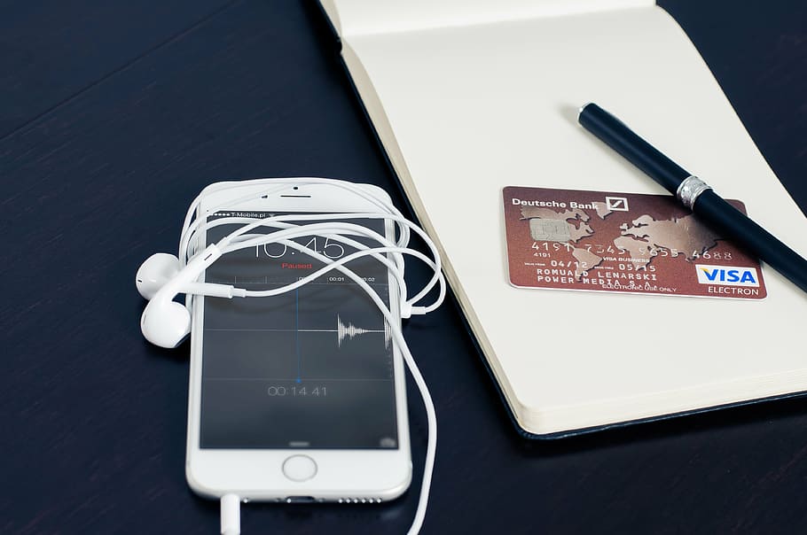 post-2016, post -2016 iphone, visa card, silver, iphone, earpods, visa, credit, card, mobile