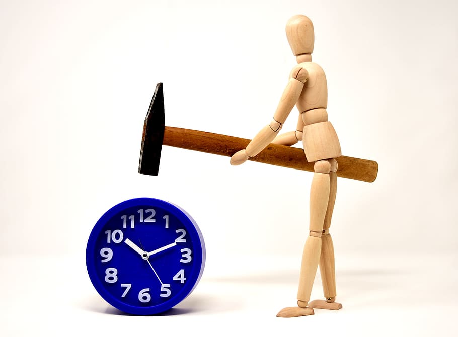 figure, holding, hammer, blue, desk clock, symbolic, killing time, figure  of speech, boredom, boring | Pxfuel