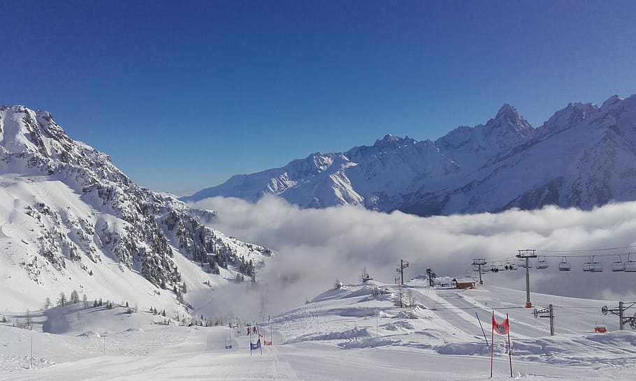 Chamonix, Winter, France, Alps, Ski, resort, slopes, chairlift, snowboard, snow