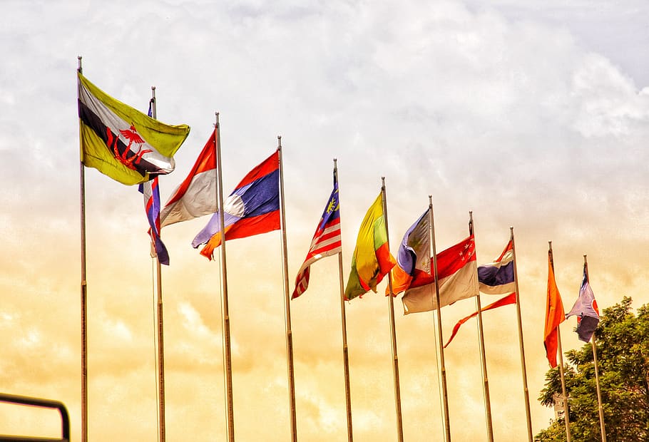 asean, indo, vietnam, ensign, federal, sudeste de asia, bandera, nube - cielo, cielo, naturaleza