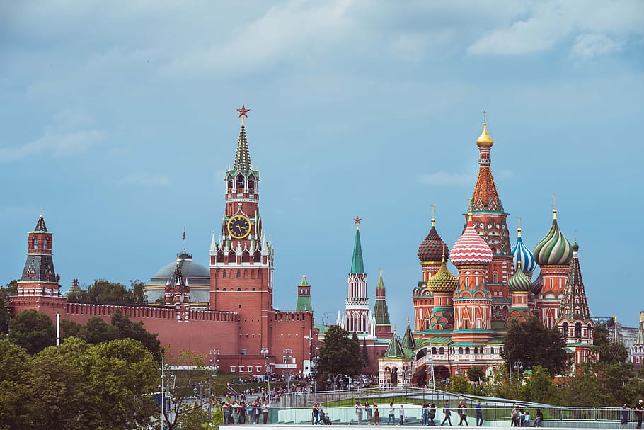 rússia, moscovo, praça vermelha, igreja, catedral de são basílio, religião, lâmpadas, cor, torre spasskaya, kremlin