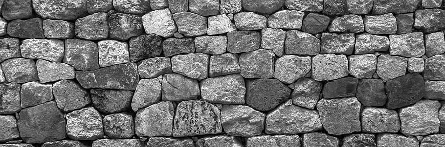 foto en escala de grises, ladrillos, pared, pared de piedra, patrón, textura, gris, fondo, piedra, construcción