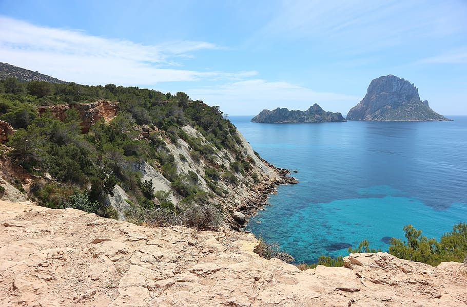 landscape photography, islands, Es Vedra, Spain, Ibiza, Island, balearic islands, view, mediterranean, sea