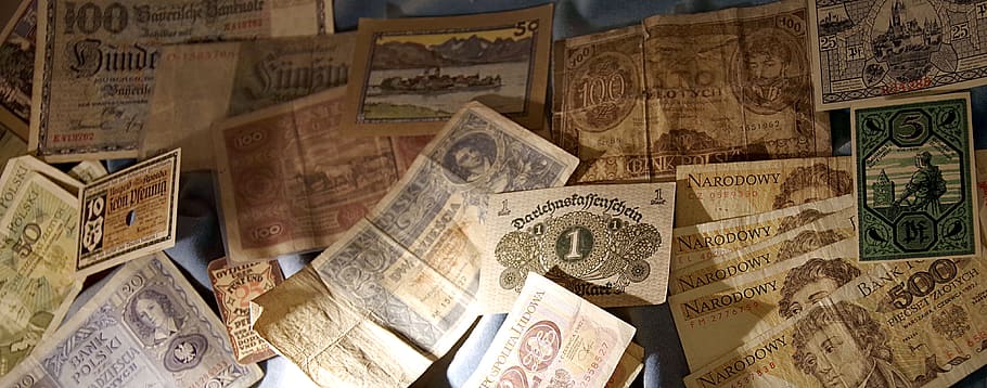 돈, 유로 지폐, 저축, 통화, 철회, 늙은, 가치가없는, 인플레이션, 재원, 지불