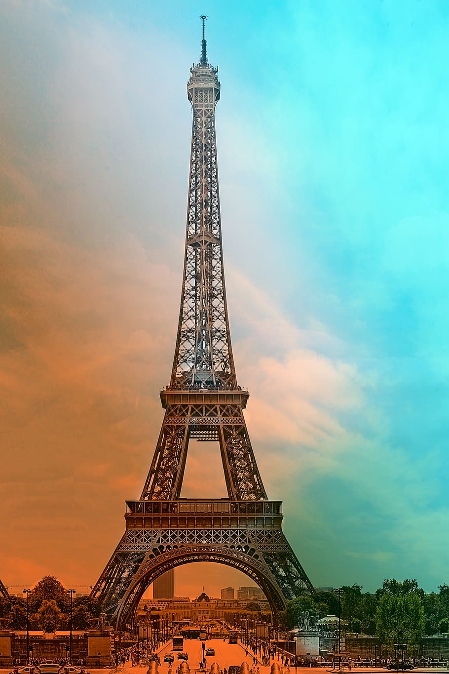 Torre Eiffel, París, Francia, torre, lugares de interés, puesta de sol, fondo de pantalla de bloqueo, arquitectura, estructura construida, cielo
