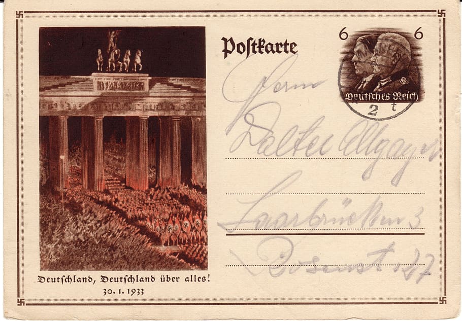 postcard, german empire, stamp, post, penny, retro, 1933, germany, old time, leave