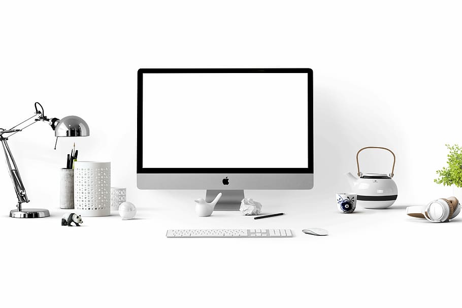 iMac perak, di samping, nirkabel, keyboard, mouse, apel, perangkat apple, bersih, komputer, wadah