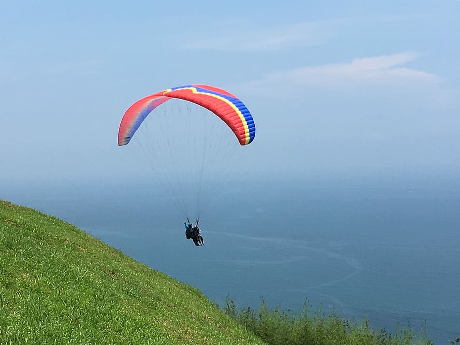 Paraglider, Parachute, gliding, skydiving, mid-air, extreme sports, flying, outdoors, day, paragliding