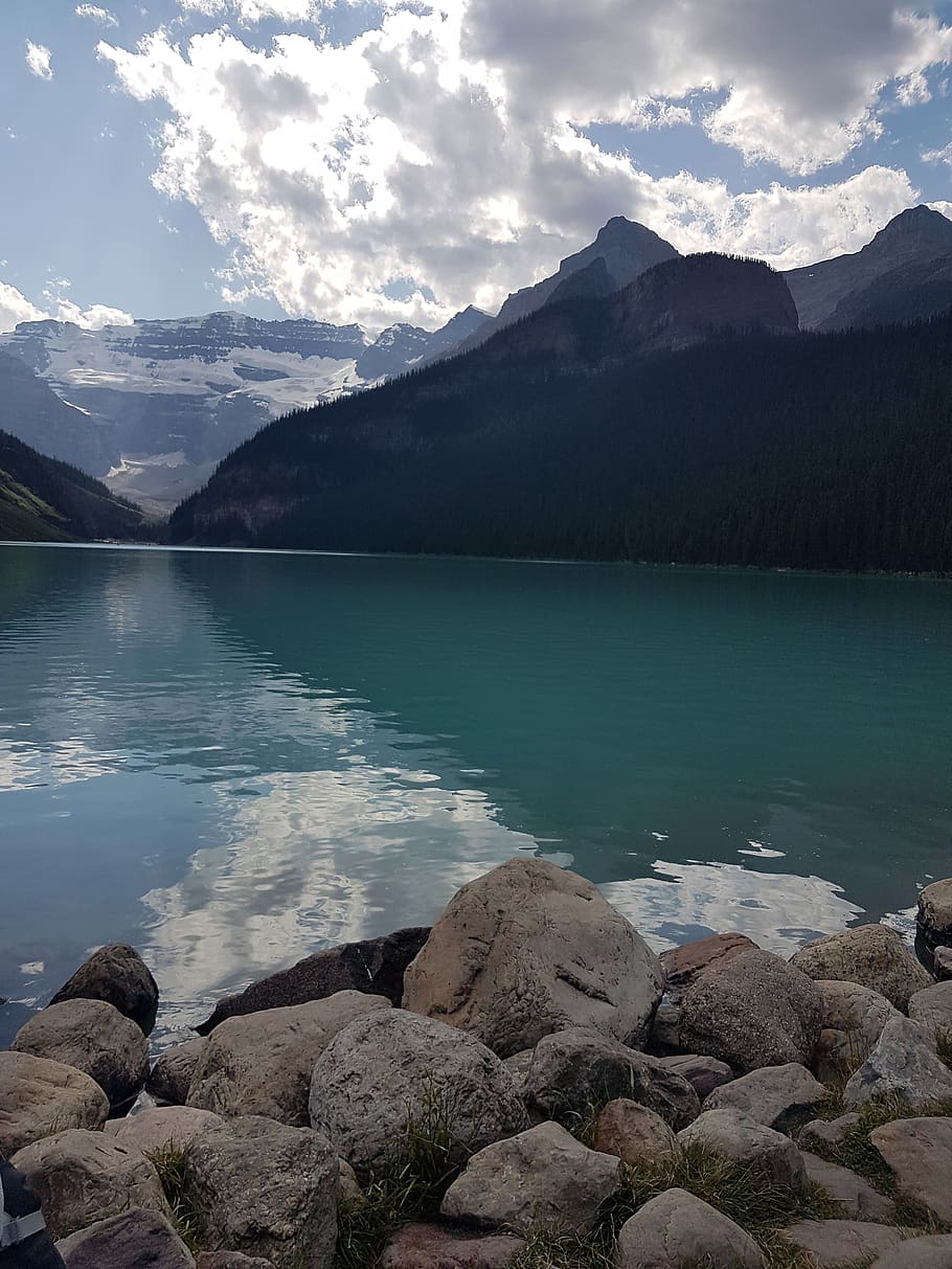 山, 湖, 風景, 高山, 夏, カナダ, 水, 自然の美しさ, 風景-自然, 空