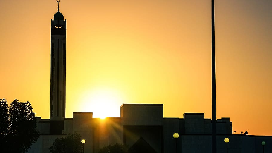 sunset, saudi arabia, mosque, pillar, silhouette, arabic, arab, building, worship, islamic