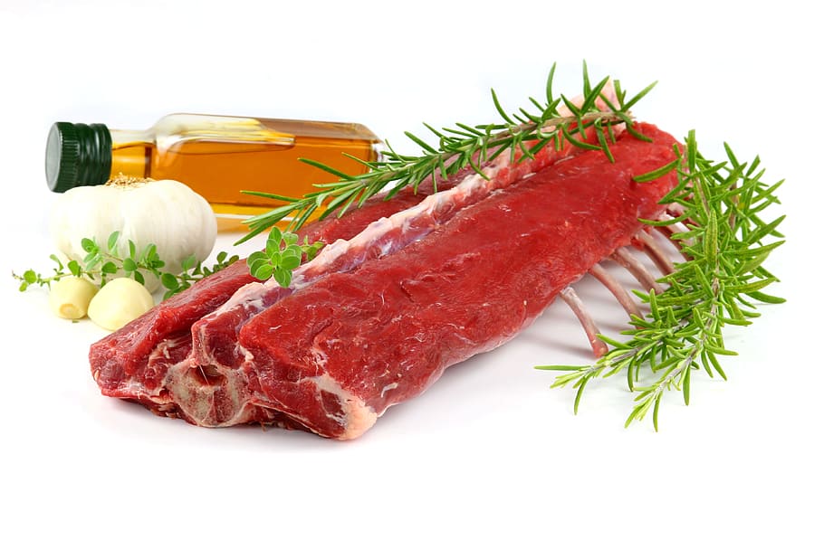 raw, meat, white, garlic, lamb, rack of lamb, food, passover, feasting, eat
