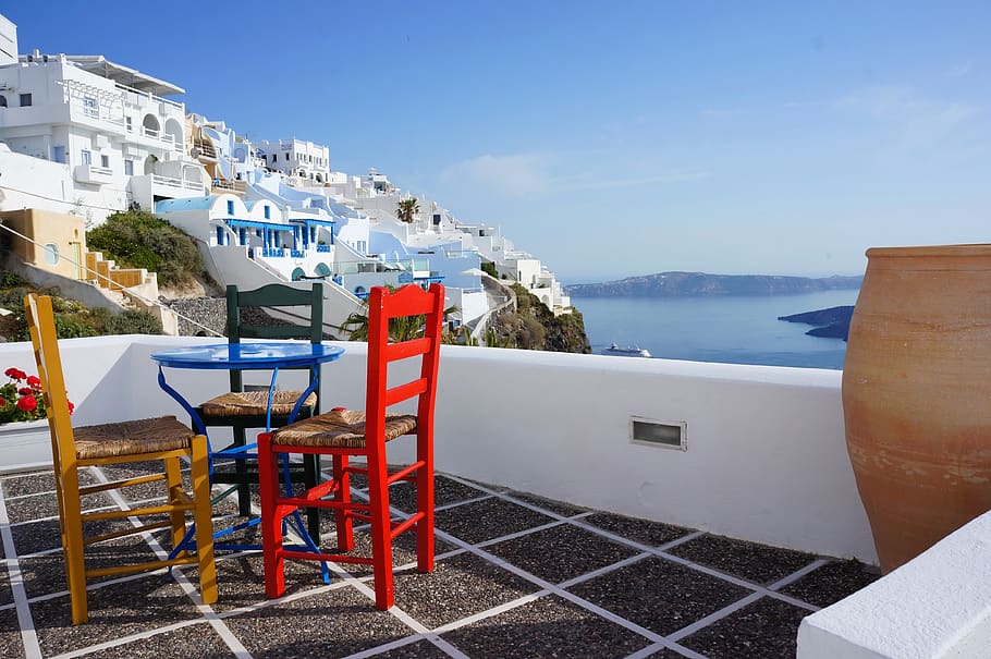 greek, hotel, restaurant, europe, mediterranean, resort, holiday, village, furniture, table