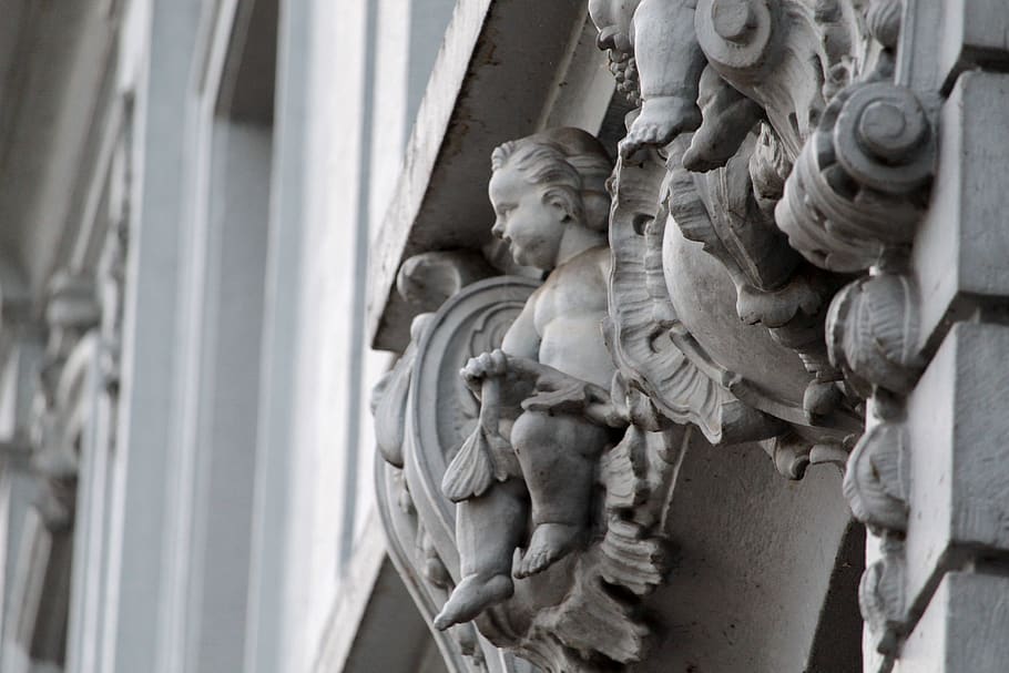 basel, switzerland, facade, stucco, figure, putto, angel, historically, ornament, white house