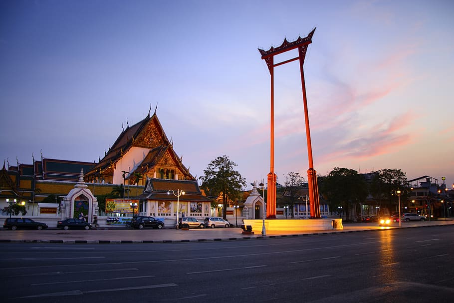 giant swing, bangkok, the symbol, religion, thailand, respect, crafts, architecture, red, prosperity