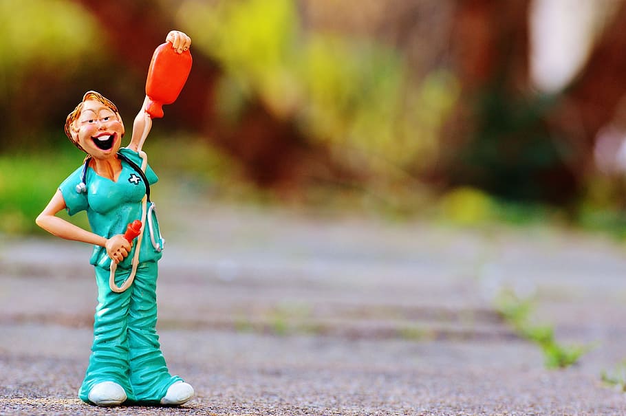 macro photography, doctor, holding, stethoscope, water bag toy, Nurse, Figure, funny, childhood, full length