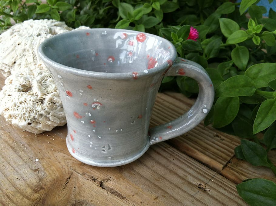 mug, ceramic, cup, earthenware, pottery, thrown, handmade, grey, glaze, crystal glaze